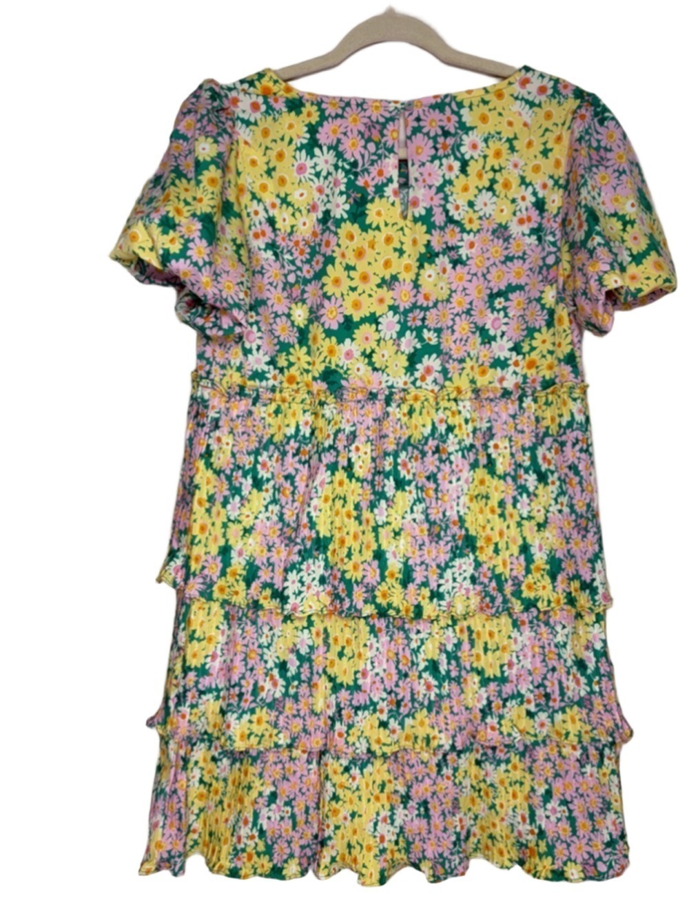 Umgee Green Ditsy Floral Cottagecore Tiered Puff Sleeve Mini Dress Size M NWT - Picture 2 of 6